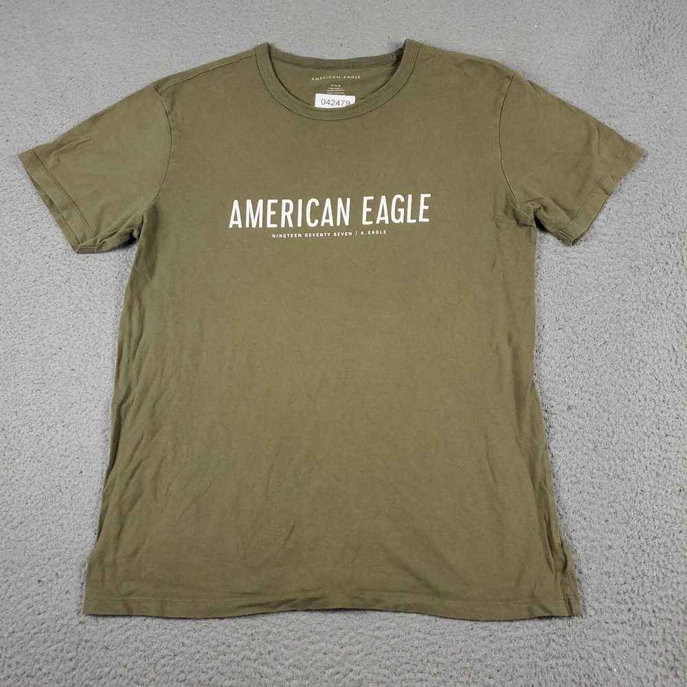 American Eagle Mens Medium Beige Graphic T Shirt Short Sleeve Logo Crew Neck M